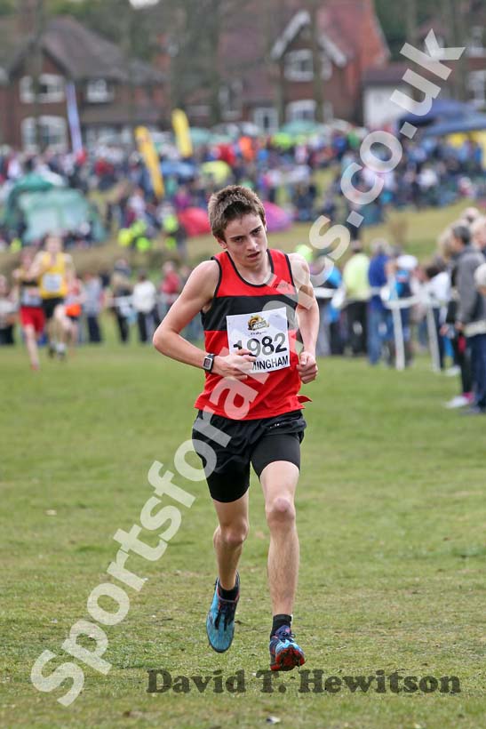 Jac Hopkins in the Under-15 Boys, McCain Inter Counties Cross Country, Cofton Park, Birmingham.